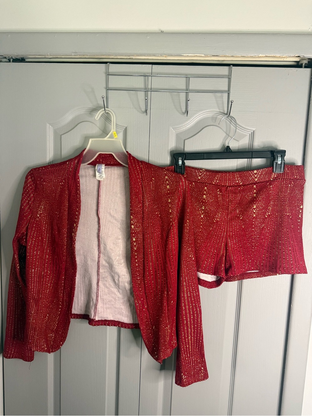 Red Sparkle Knit Jacket and Shorts Set
